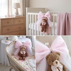 Fiocco Nascita Sartoriale Rosa con Orsetto - Lemoire Home