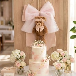 Fiocco Nascita Sartoriale Rosa con Orsetto - Lemoire Home