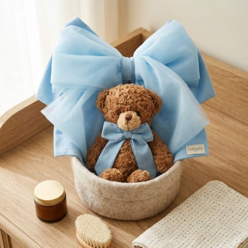 Fiocco Nascita Azzurro con Orsetto Personalizzabile | Lemoire Home