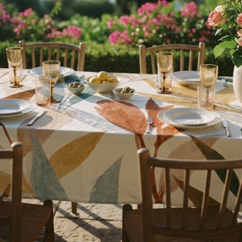 Tovaglia in Cotone con foglie acquerellate Lemoire Home – Collezione Apollo Tovaglia in Cotone con foglie acquerellate Lemoire Home – Collezione Apollo