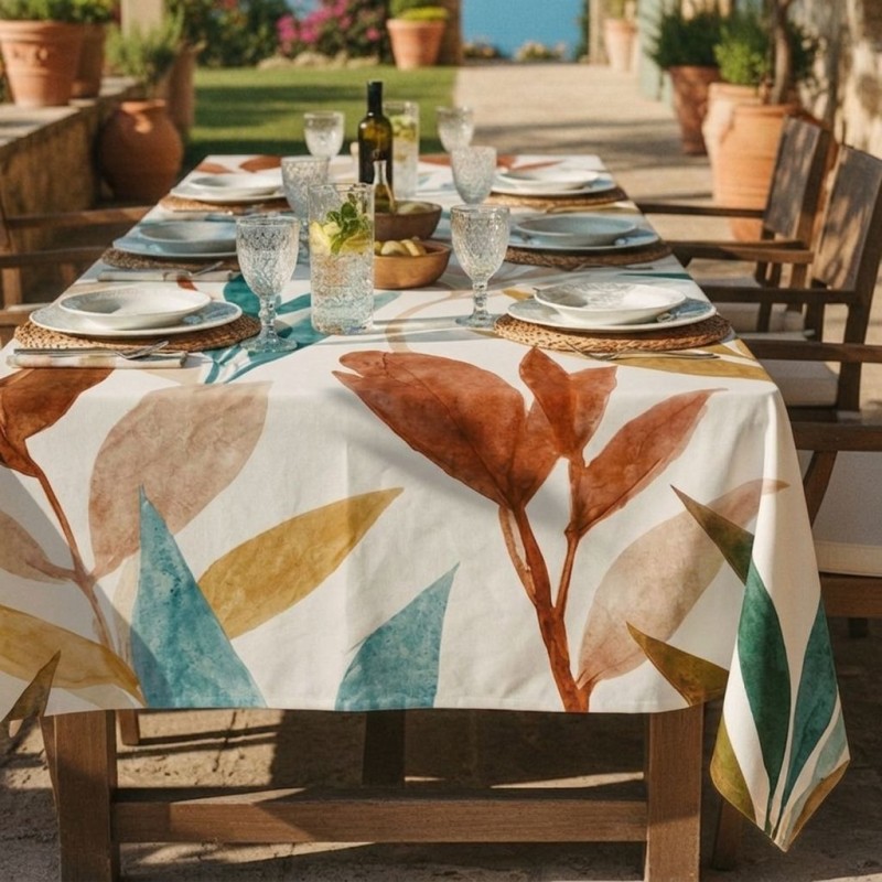Tovaglia in Cotone con foglie acquerellate Lemoire Home – Collezione Apollo Tovaglia in Cotone con foglie acquerellate Lemoire Home – Collezione Apollo
