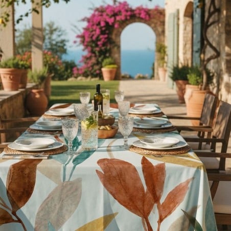 Tovaglia in Cotone con foglie acquerellate Lemoire Home – Collezione Apollo