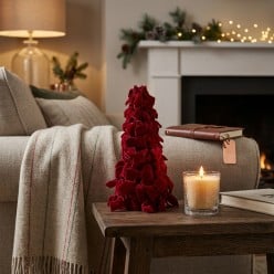 Decoro Natalizio a Cono in Velluto Rosso con Fiocchi EDG H.33 cm