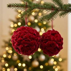 Palla di Natale in Velluto con Fiocchi - Decorazione Artigianale