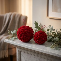 Palla di Natale in Velluto con Fiocchi - Decorazione Artigianale