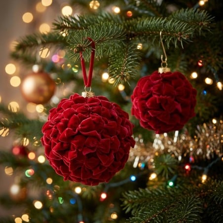 Palla di Natale in Velluto con Fiocchi - Decorazione Artigianale