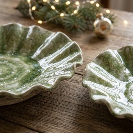 Piatto Decorativo Drappo in Ceramica White Green 41 cm