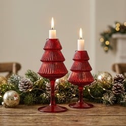 Portacandela Natalizio a Calice "Pino" in Vetro Rosso - EDG Enzo De Gasperi (H 16 cm / 19 cm)