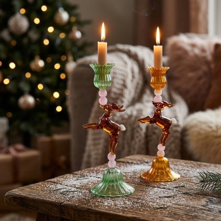 Portacandele Renna in Vetro H24 – Decorazione Natalizia Elegante