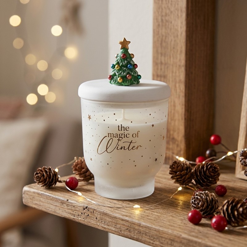 Candela profumata Winter con decoro natalizio artigianale - EDG Candela profumata Winter con decoro natalizio artigianale - EDG