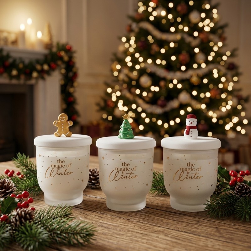 Candela profumata Winter con decoro natalizio artigianale - EDG Candela profumata Winter con decoro natalizio artigianale - EDG