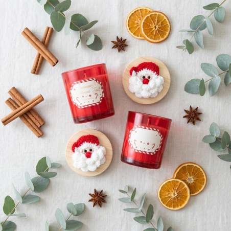 Candela di Natale Babbo Natale con Tappo in Legno Decorato