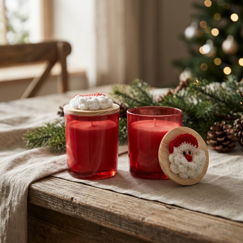 Candela di Natale Babbo Natale con Tappo in Legno Decorato