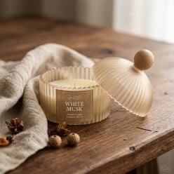 Candela Profumata Nature in Vetro Lavorato e Coperchio - Collezione Autunno