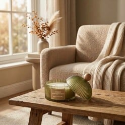 Candela Profumata Nature in Vetro Lavorato e Coperchio - Collezione Autunno