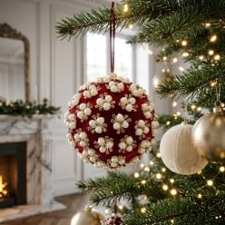 Addobbo per Albero Elizabeth in Velluto Rosso con Perle e Strass