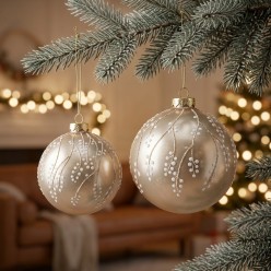 Palla di Natale in vetro champagne con rami decorati - 10 cm o 12 cm