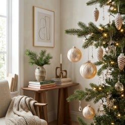 Palla di Natale in vetro champagne con rami decorati - 10 cm o 12 cm