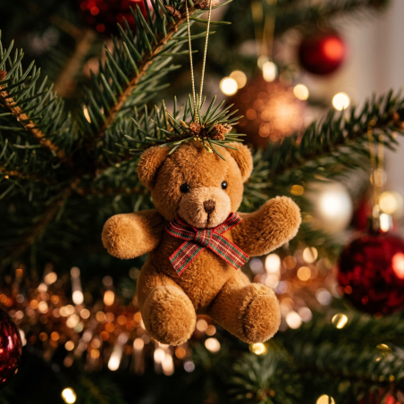 Addobbo Orso Natalizio con Nastro Tartan - Decorazione per Albero