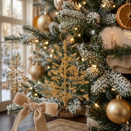 Addobbo Albero di Natale in Metallo Oro con Perline - H 15 cm