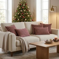 Cuscino Rigato Bordeaux e Crema - Quadrato o Rettangolare | Lemoire Home