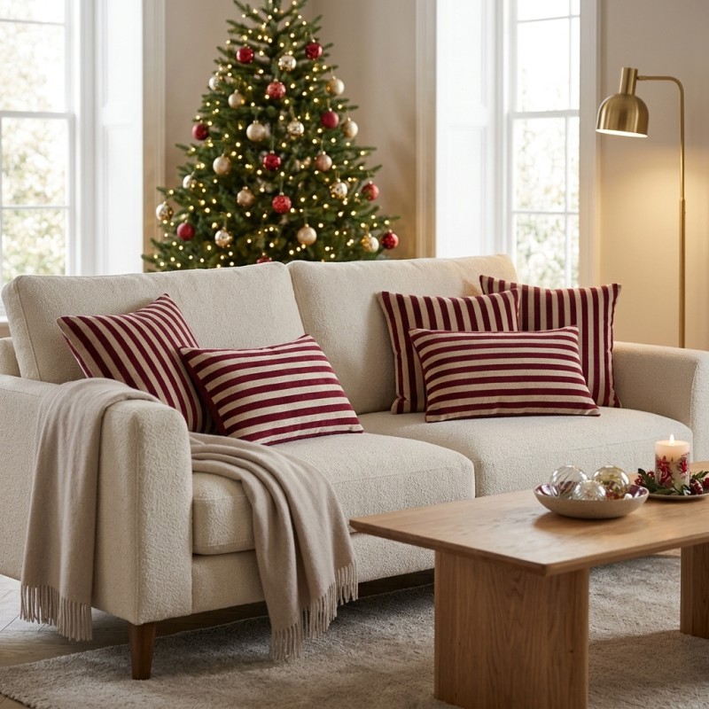 Cuscino Rigato Bordeaux e Crema - Quadrato o Rettangolare | Lemoire Home Cuscino Rigato Bordeaux e Crema - Quadrato o Rettangolare | Lemoire Home