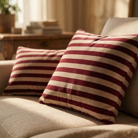 Cuscino Rigato Bordeaux e Crema - Quadrato o Rettangolare | Lemoire Home