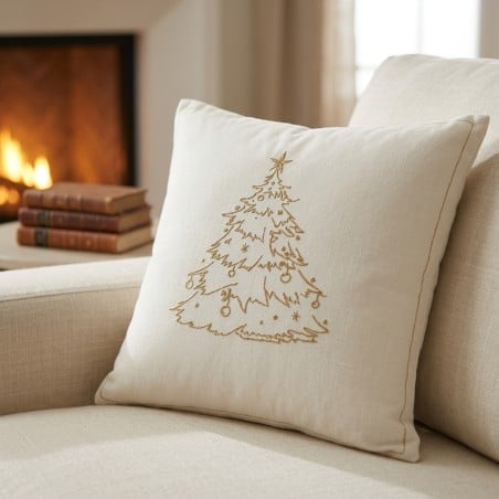 Cuscino Decorativo Albero di Natale Ricamato White Gold 43x43 cm