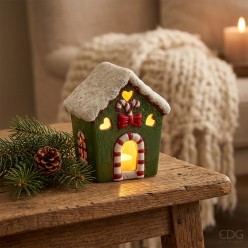 Casetta LED in ceramica decorativa 12 cm - Atmosfera natalizia accogliente