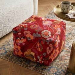 Pouf rosso in Velluto Valencia con Fantasia Floreale | Lemoire Home