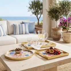 Vassoio in Vetro con decoro floreale con Bordo Oro e Manici