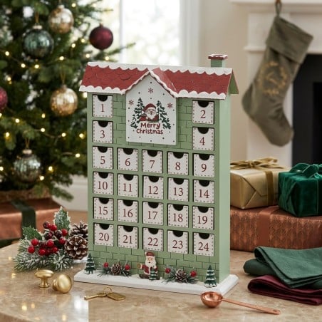 Calendario dell'Avvento Casetta Verde Salvia e Rosso EDG