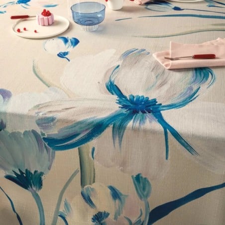 Tovaglia Antimacchia Alhambra con fiori blu| Lemoire Home