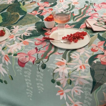 Tovaglia antimacchia 155x230 cm Ninfa floreale verde made in Italy