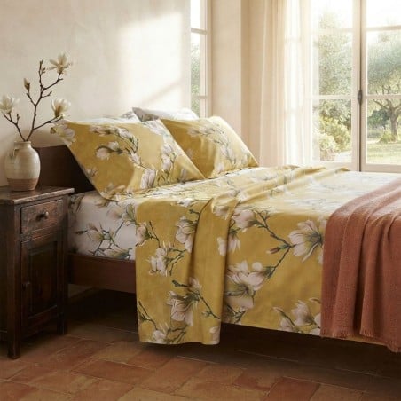Completo letto matrimoniale dal design floreale bianco con sfumature beige linea Meliadi