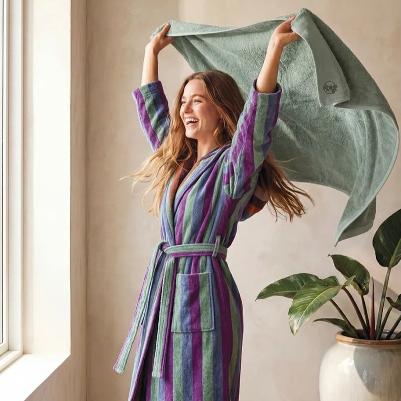 Accappatoio con Cappuccio Double-Face in Cotone Proteo