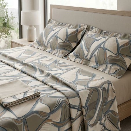 Completo Lenzuola Matrimoniali in Percalle di Cotone 200 TC Fantasia Geometrica | Lemoire Home