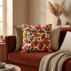 Cuscino Sartoriale in Cotone Arredo Karya – Motivo Botanico e Foglie d'Autunno