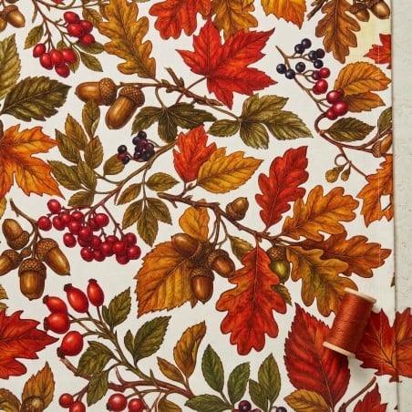 Runner Sartoriale in Cotone Karya – Motivo Botanico e Foglie d'Autunno