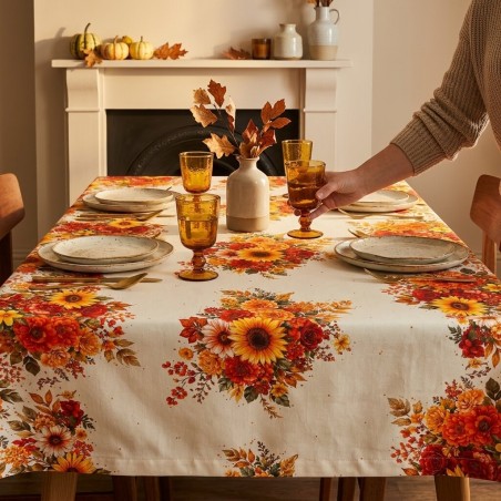 Tovaglia in Cotone Eliadi con fiori di girasole e pattern autunnale