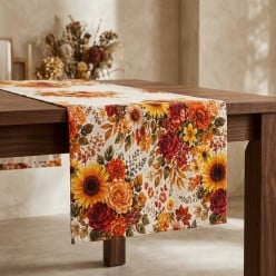 Runner in Cotone Eliadi con Fantasia Floreale Autunnale