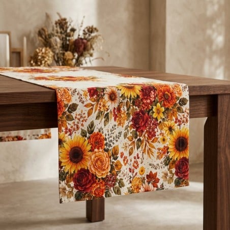 Runner in Cotone Eliadi con Fantasia Floreale Autunnale