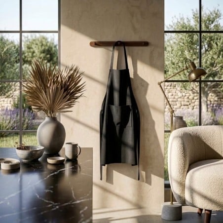 Grembiule da Cucina Nero in Cotone Ade con Tasca Centrale – Lemoire Home