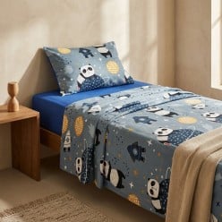 Pandora's Dream - Set di lenzuola per bambini con panda sulla luna