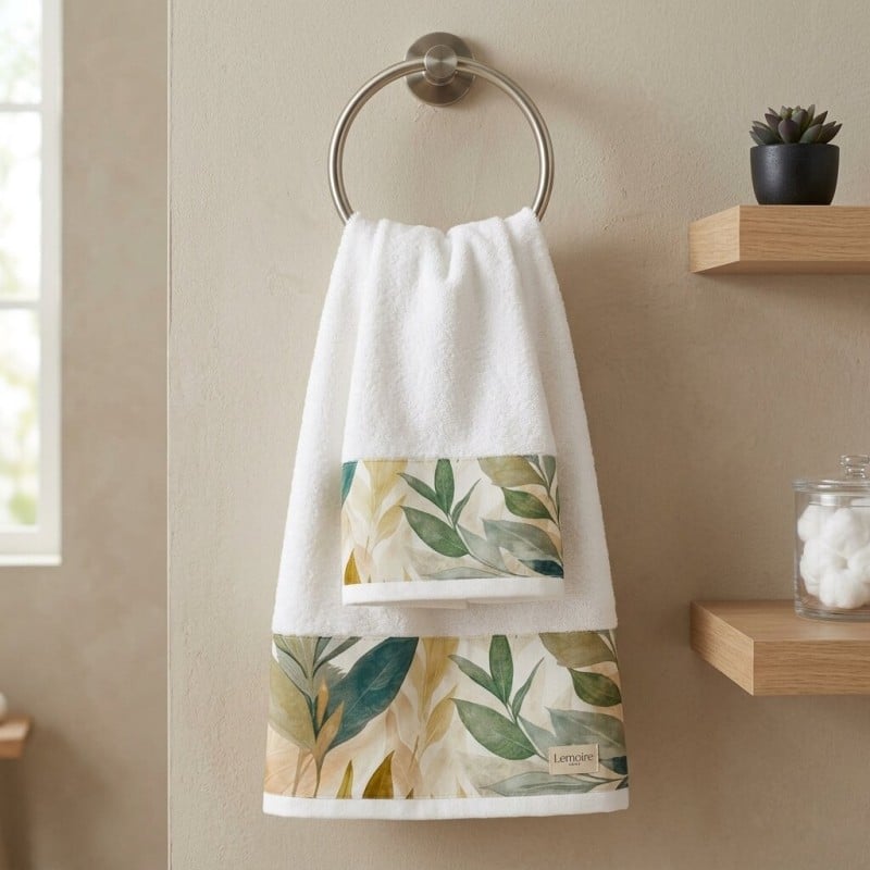 Coppia Asciugamaniin Spugna con Balza Botanica Dafne | Lemoire Home Coppia Asciugamaniin Spugna con Balza Botanica Dafne | Lemoire Home