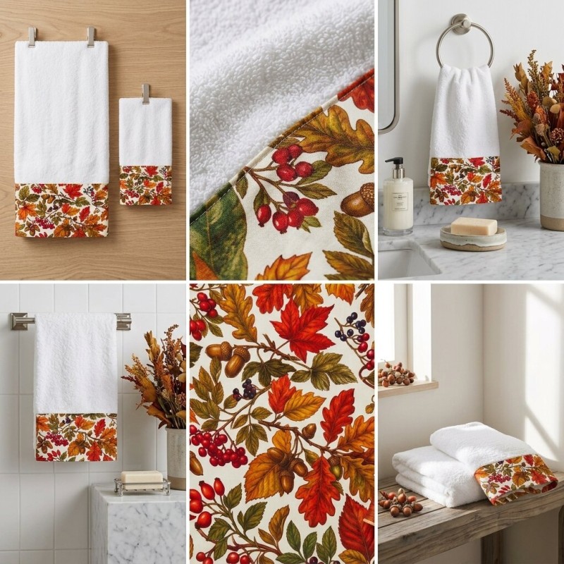 Set Asciugamani Viso e Ospite in Spugna di Cotone Fantasia autunnale Karya - Lemoire Home