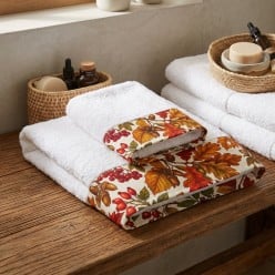Set Asciugamani Viso e Ospite in Spugna di Cotone Fantasia autunnale Karya - Lemoire Home