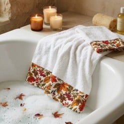 Set Asciugamani Viso e Ospite in Spugna di Cotone Fantasia autunnale Karya - Lemoire Home