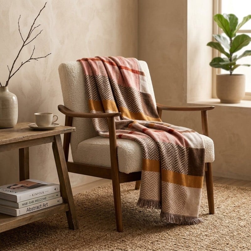 Plaid e Copriletto Dictee in Caldo Cotone con Fantasia Chevron e Bordo Ocra – Lemoire Home Plaid e Copriletto Dictee in Caldo Cotone con Fantasia Chevron e Bordo Ocra – Lemoire Home