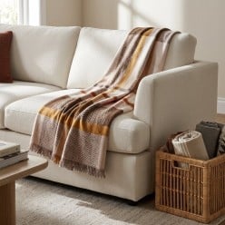 Plaid e Copriletto Dictee in Caldo Cotone con Fantasia Chevron e Bordo Ocra – Lemoire Home